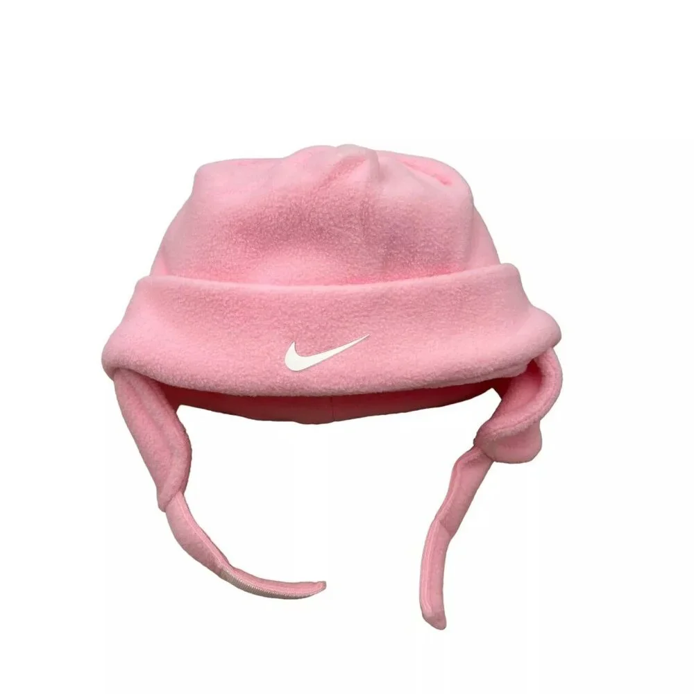 Nike Baby Girl's Fleece Chin Strap Trapper Hat & Mittens 2 Piece Set Size 12-24M